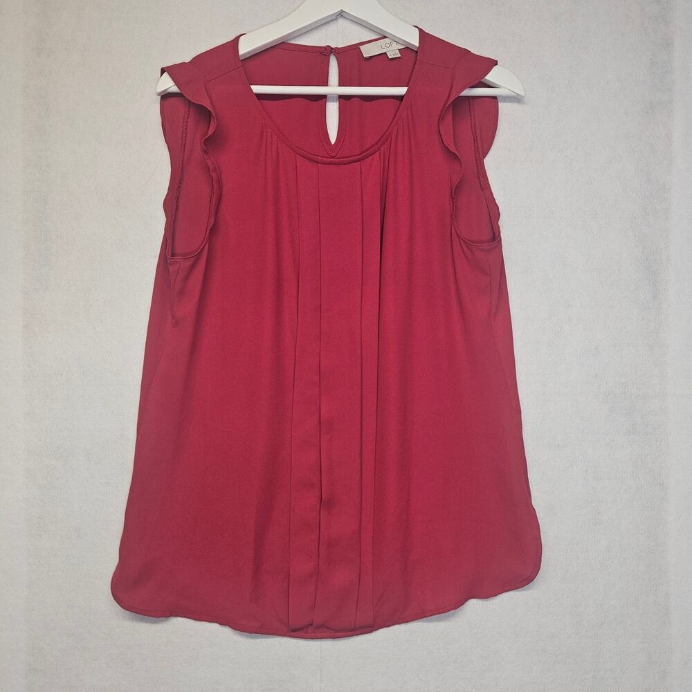 Ann Taylor LOFT Blouse M Cranberry Red Sleeveless Pleated Neck Shell Top